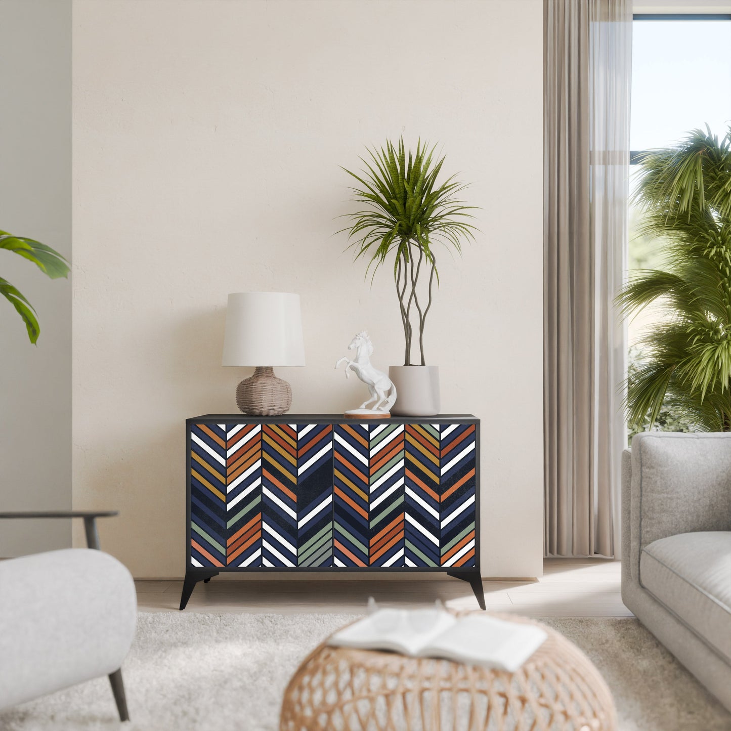 Credenza VIBRANT PATCHWORK a 2 ante con finitura nera