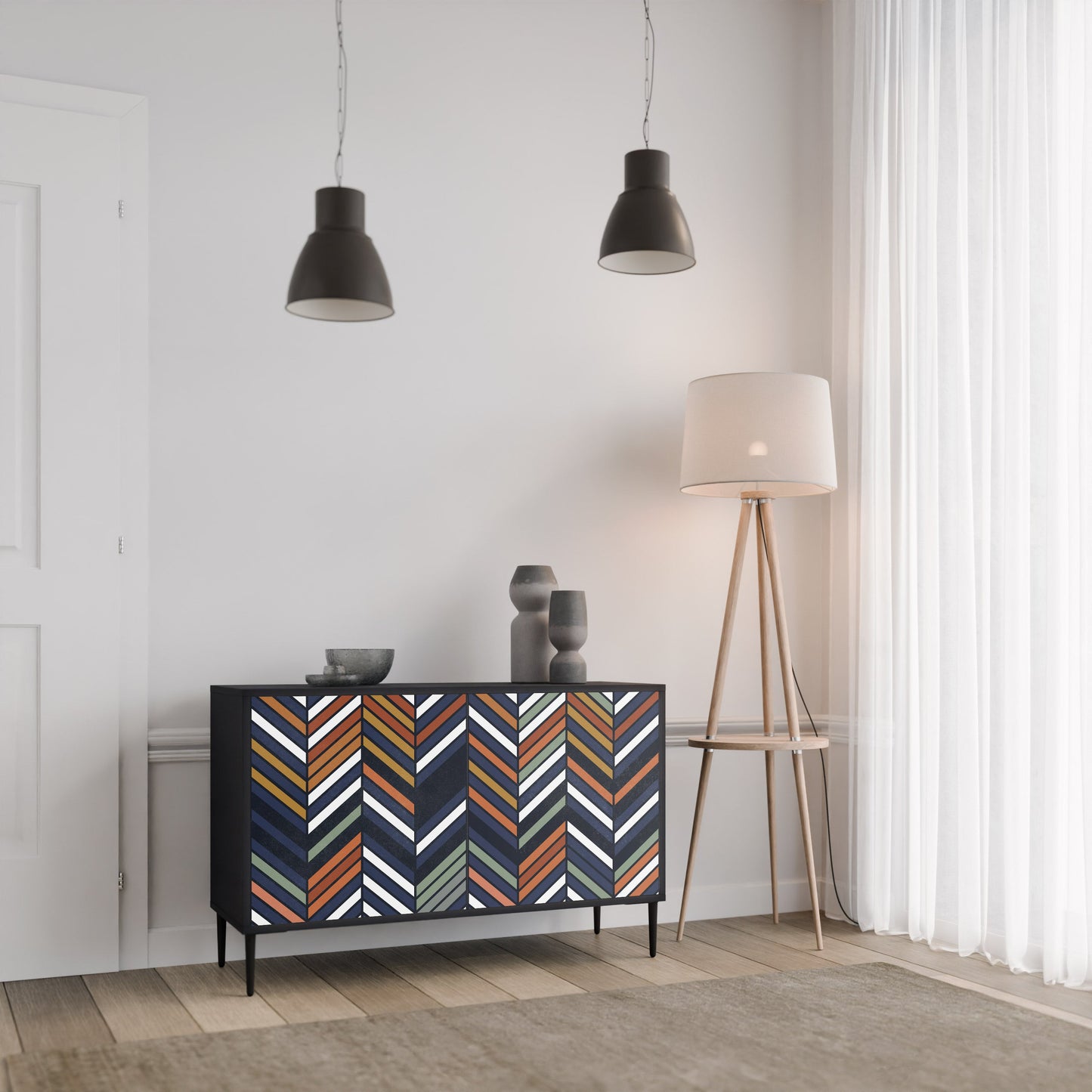 Credenza VIBRANT PATCHWORK a 2 ante con finitura nera