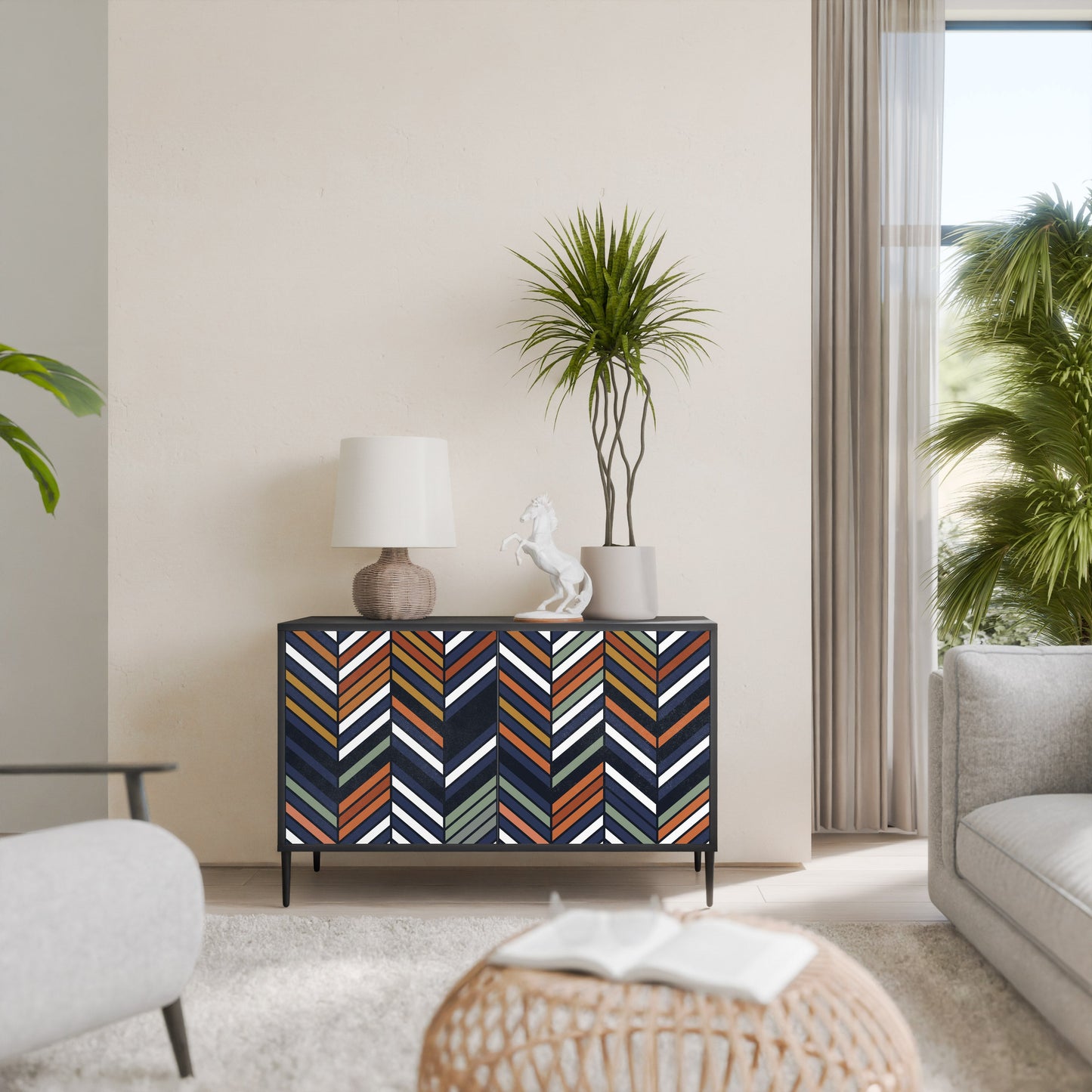 Credenza VIBRANT PATCHWORK a 2 ante con finitura nera