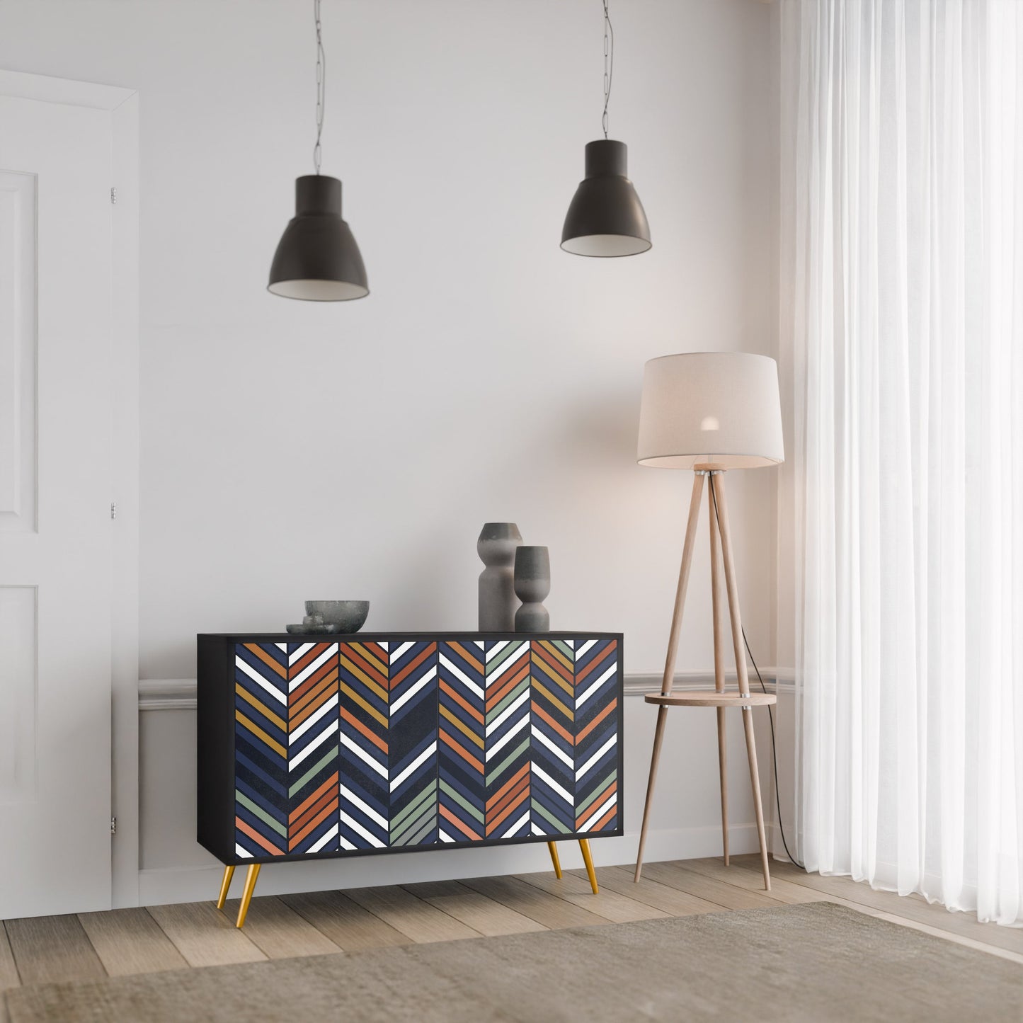 Credenza VIBRANT PATCHWORK a 2 ante con finitura nera