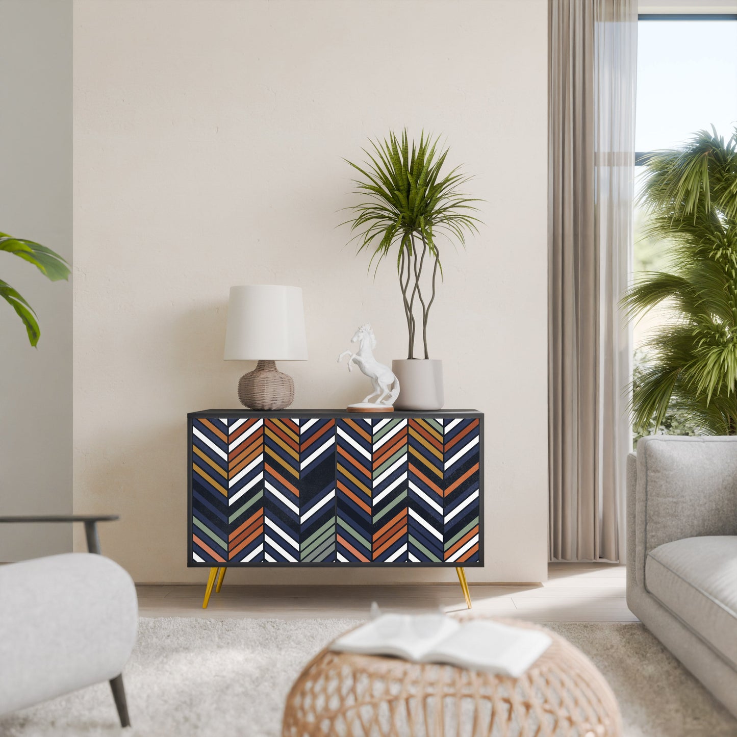 Credenza VIBRANT PATCHWORK a 2 ante con finitura nera