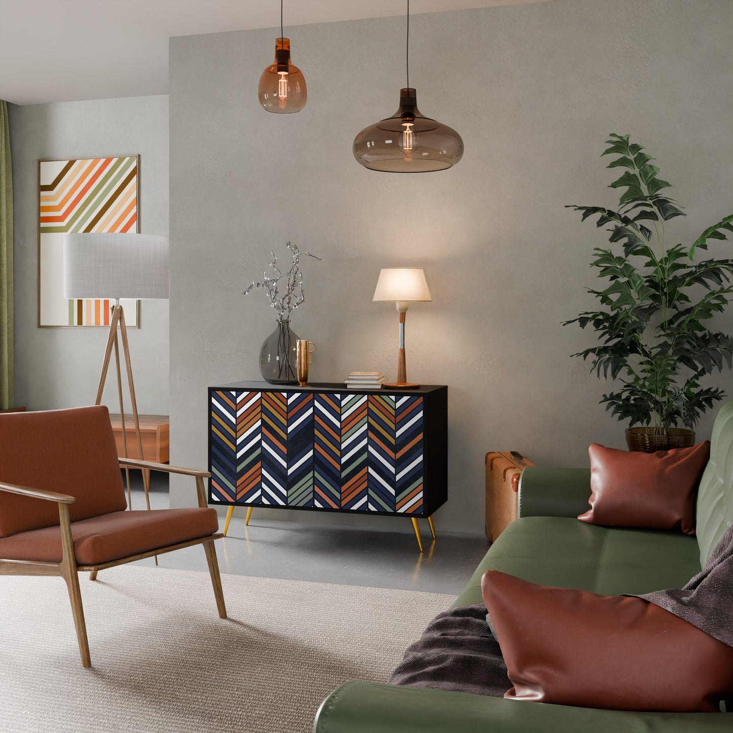 Credenza VIBRANT PATCHWORK a 2 ante con finitura nera