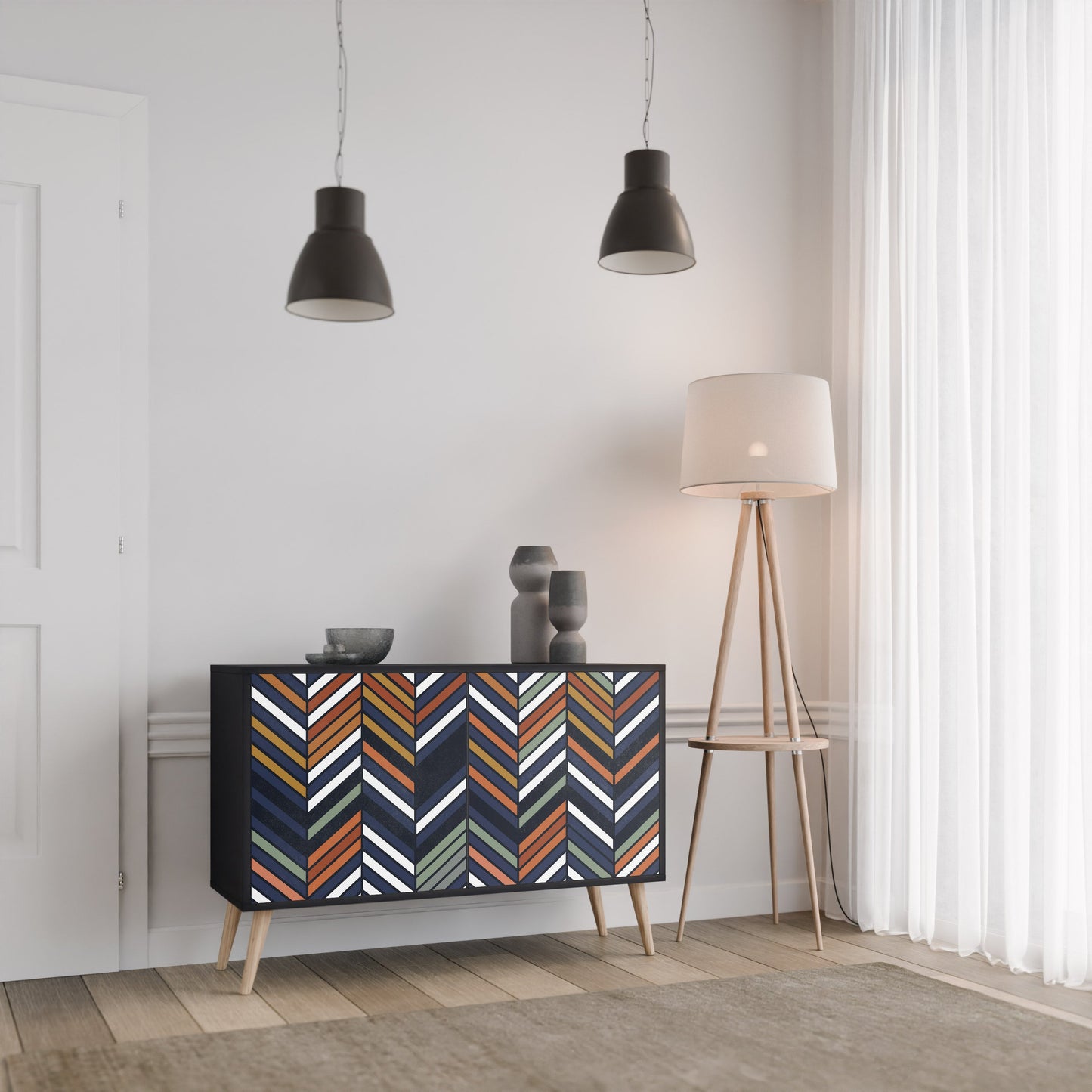 Credenza VIBRANT PATCHWORK a 2 ante con finitura nera