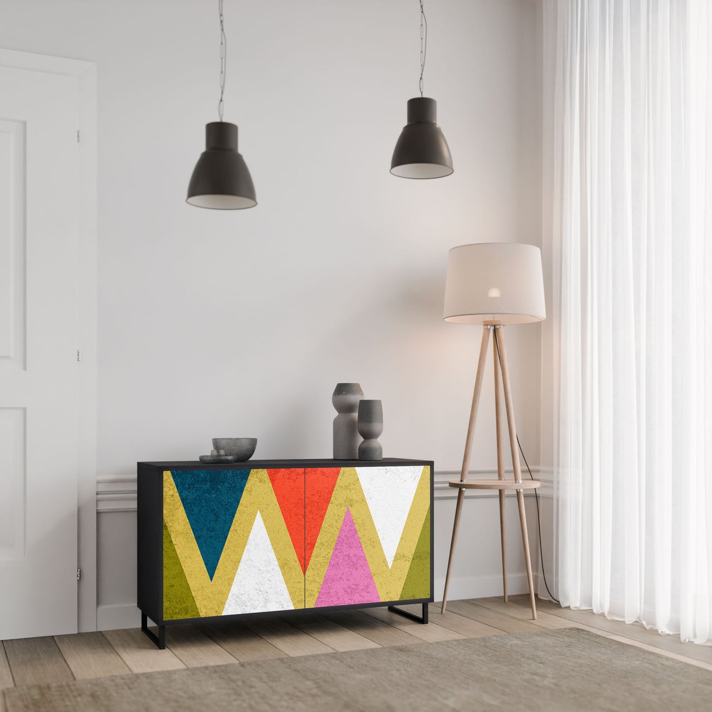Credenza a 2 ante COLORFUL TRIANGLES in finitura nera