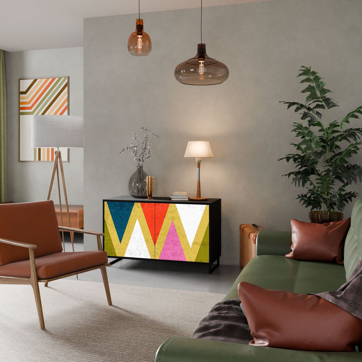 Credenza a 2 ante COLORFUL TRIANGLES in finitura nera