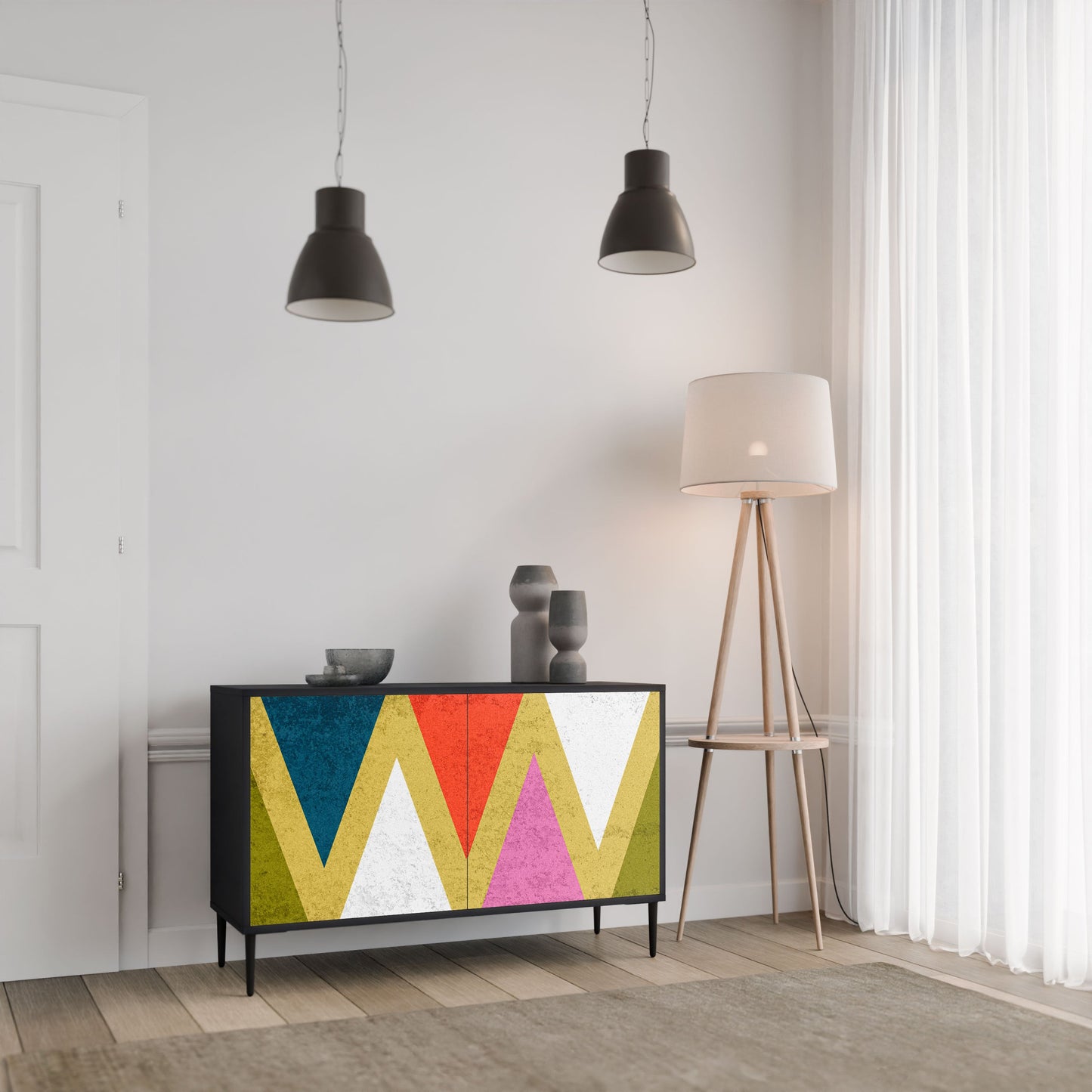 Credenza a 2 ante COLORFUL TRIANGLES in finitura nera