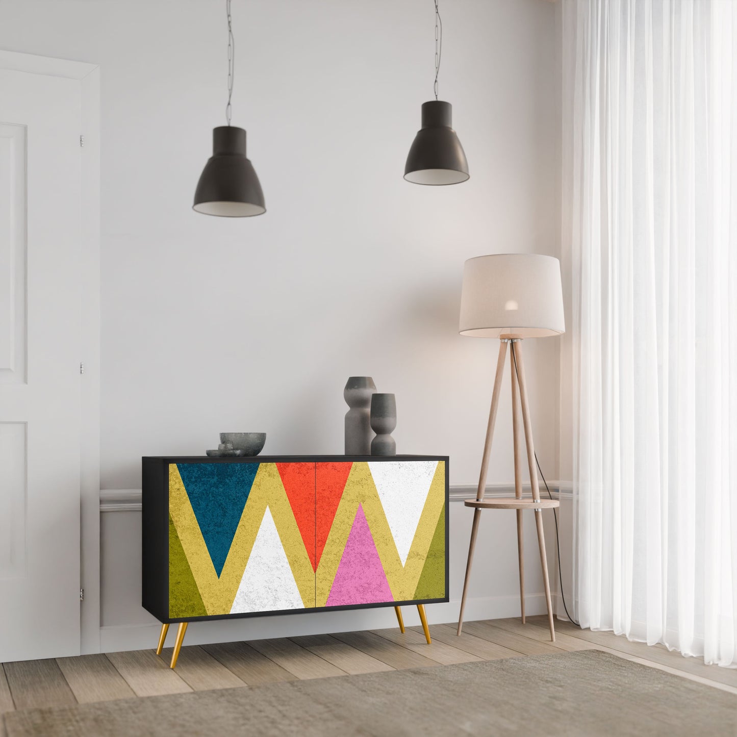 Credenza a 2 ante COLORFUL TRIANGLES in finitura nera