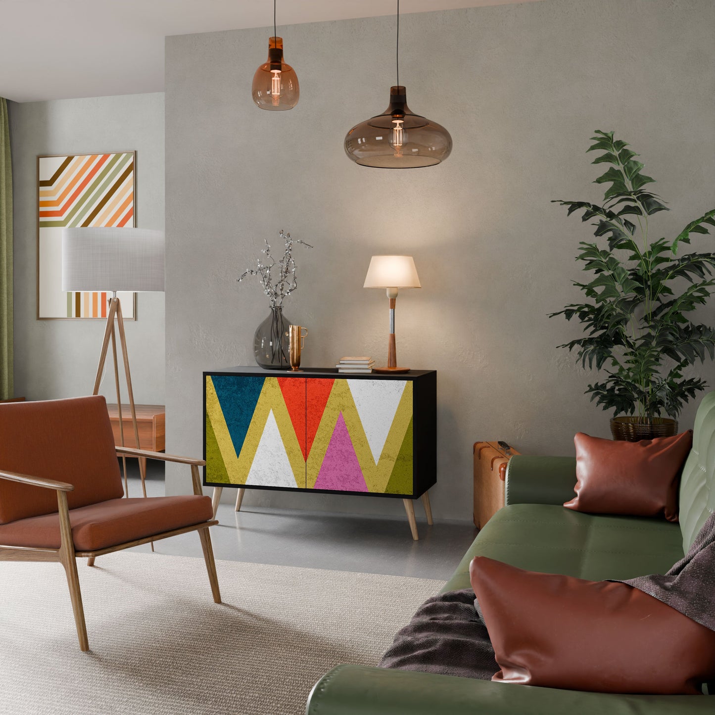 Credenza a 2 ante COLORFUL TRIANGLES in finitura nera