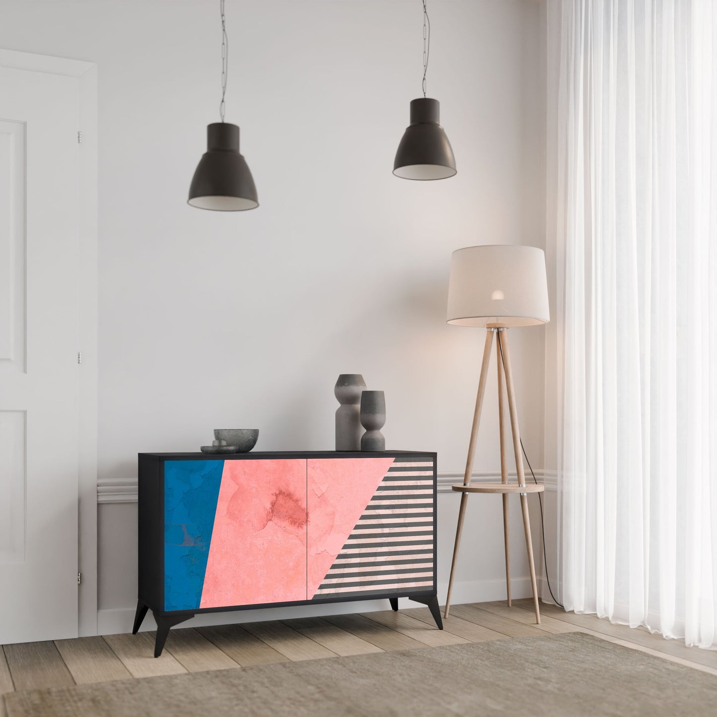 Credenza GLAMOROUS STRIPE a 2 ante in finitura nera