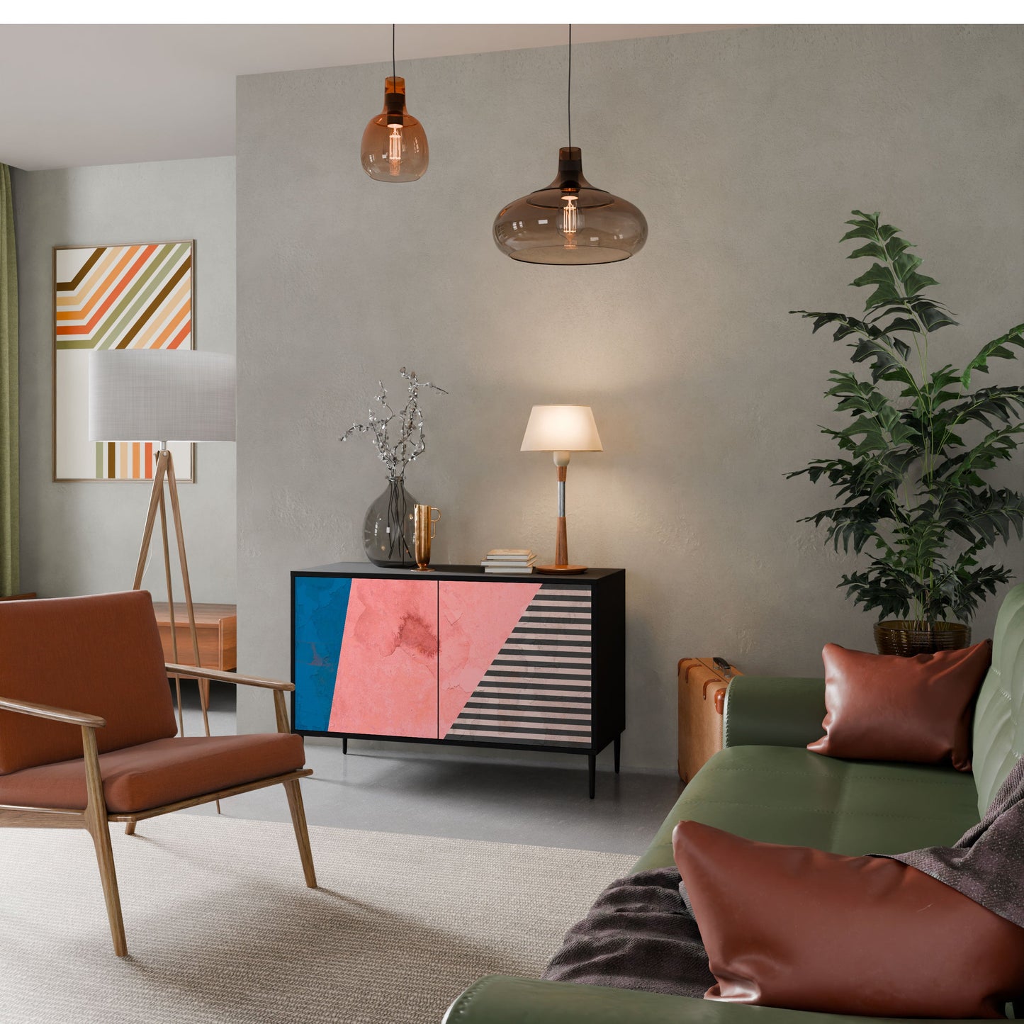 Credenza GLAMOROUS STRIPE a 2 ante in finitura nera