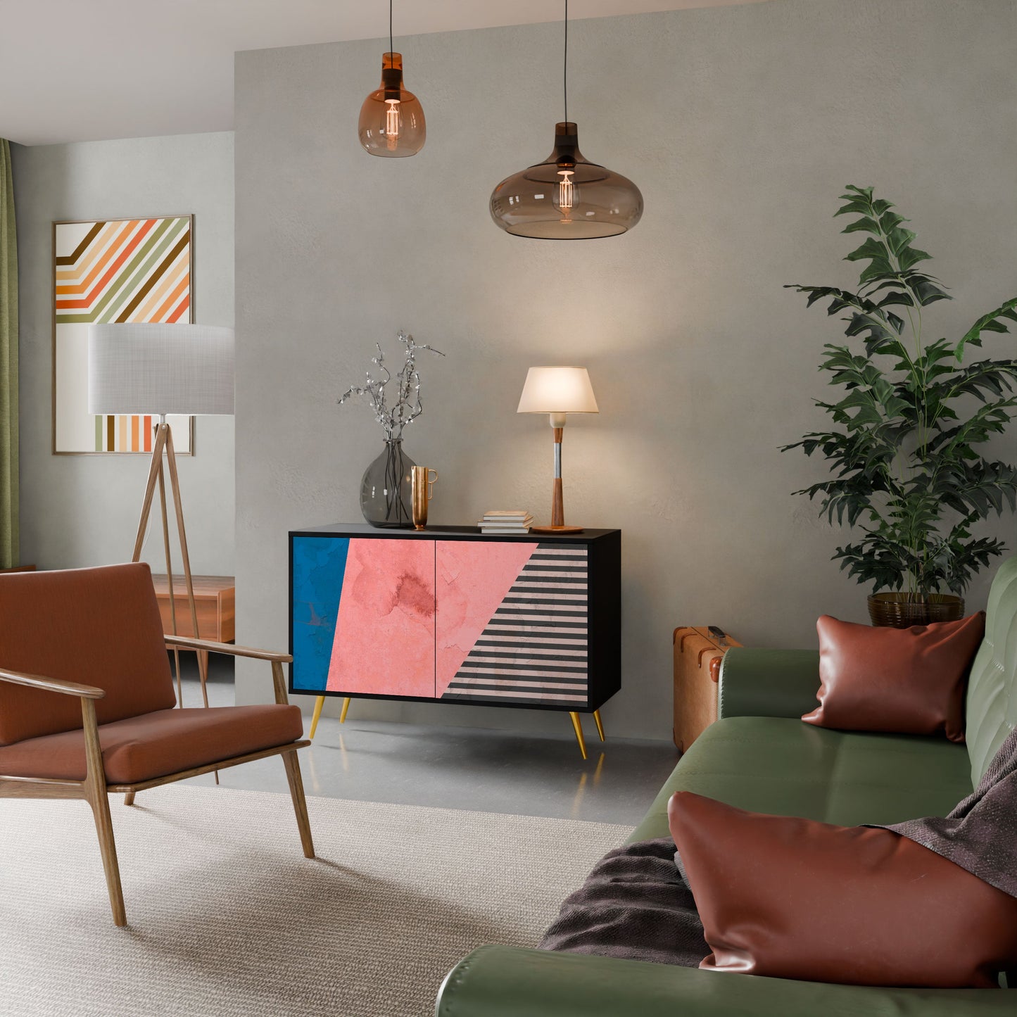 Credenza GLAMOROUS STRIPE a 2 ante in finitura nera