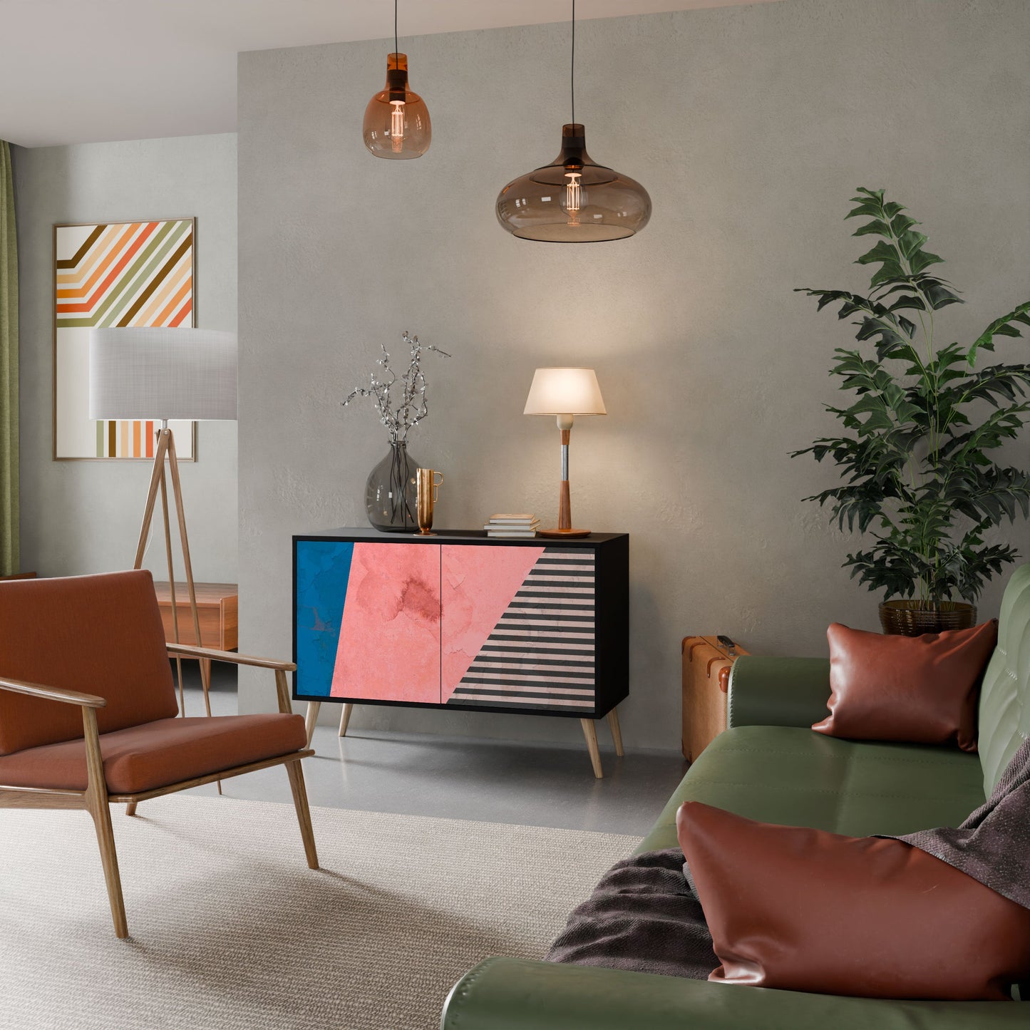 Credenza GLAMOROUS STRIPE a 2 ante in finitura nera