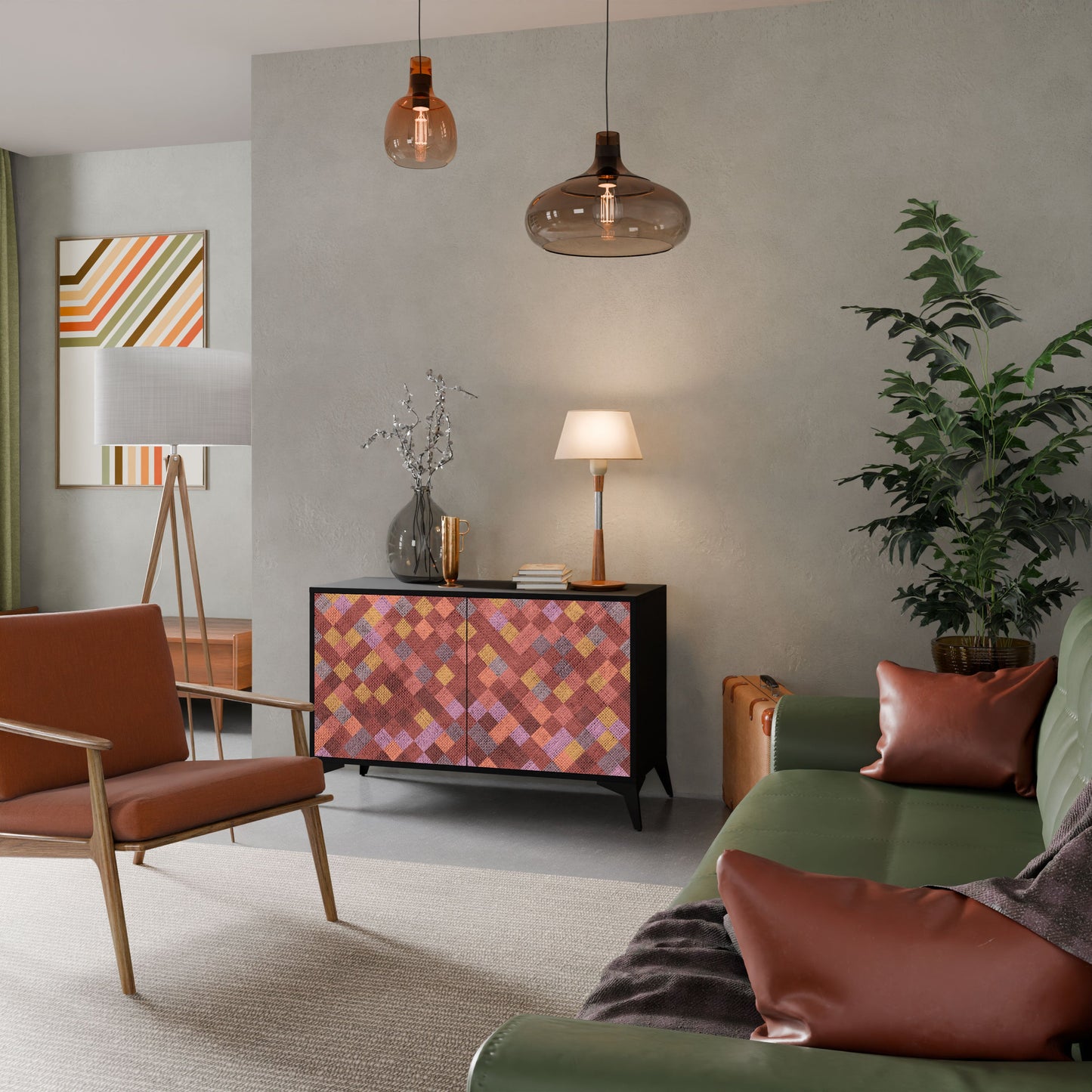 Credenza a 2 ante PAINTED SQUARES in finitura nera