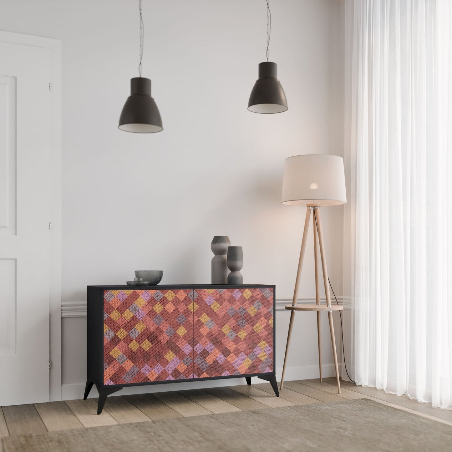 Credenza a 2 ante PAINTED SQUARES in finitura nera