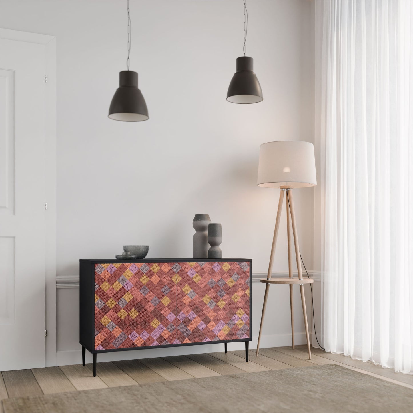 Credenza a 2 ante PAINTED SQUARES in finitura nera