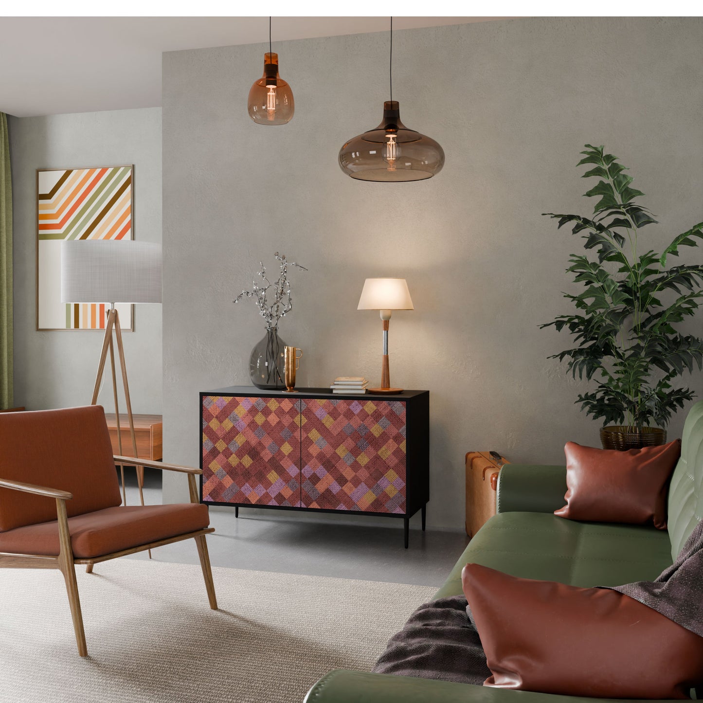 Credenza a 2 ante PAINTED SQUARES in finitura nera