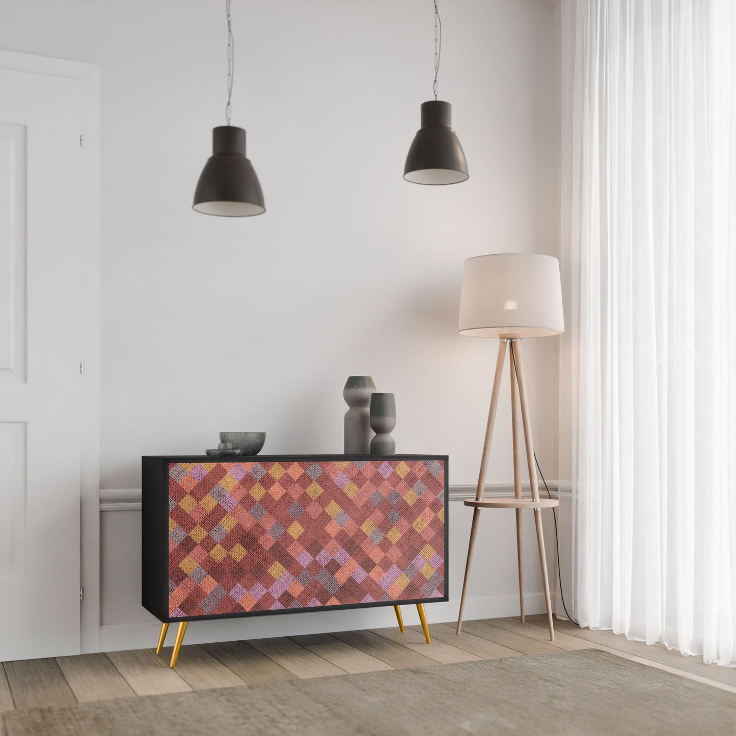 Credenza a 2 ante PAINTED SQUARES in finitura nera