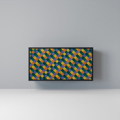 PAINTED SQUARES MIX Madia a 2 Ante in Finitura Nera