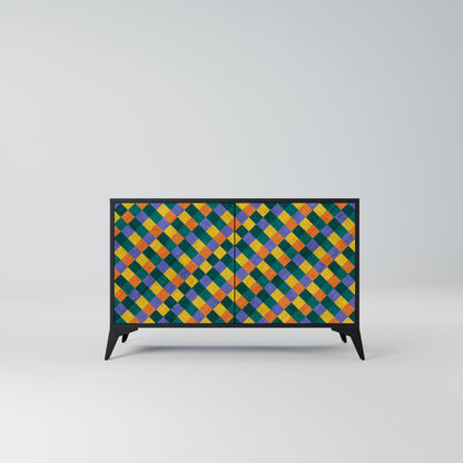 Credenza a 2 ante PAINTED SQUARES MIX in finitura nera