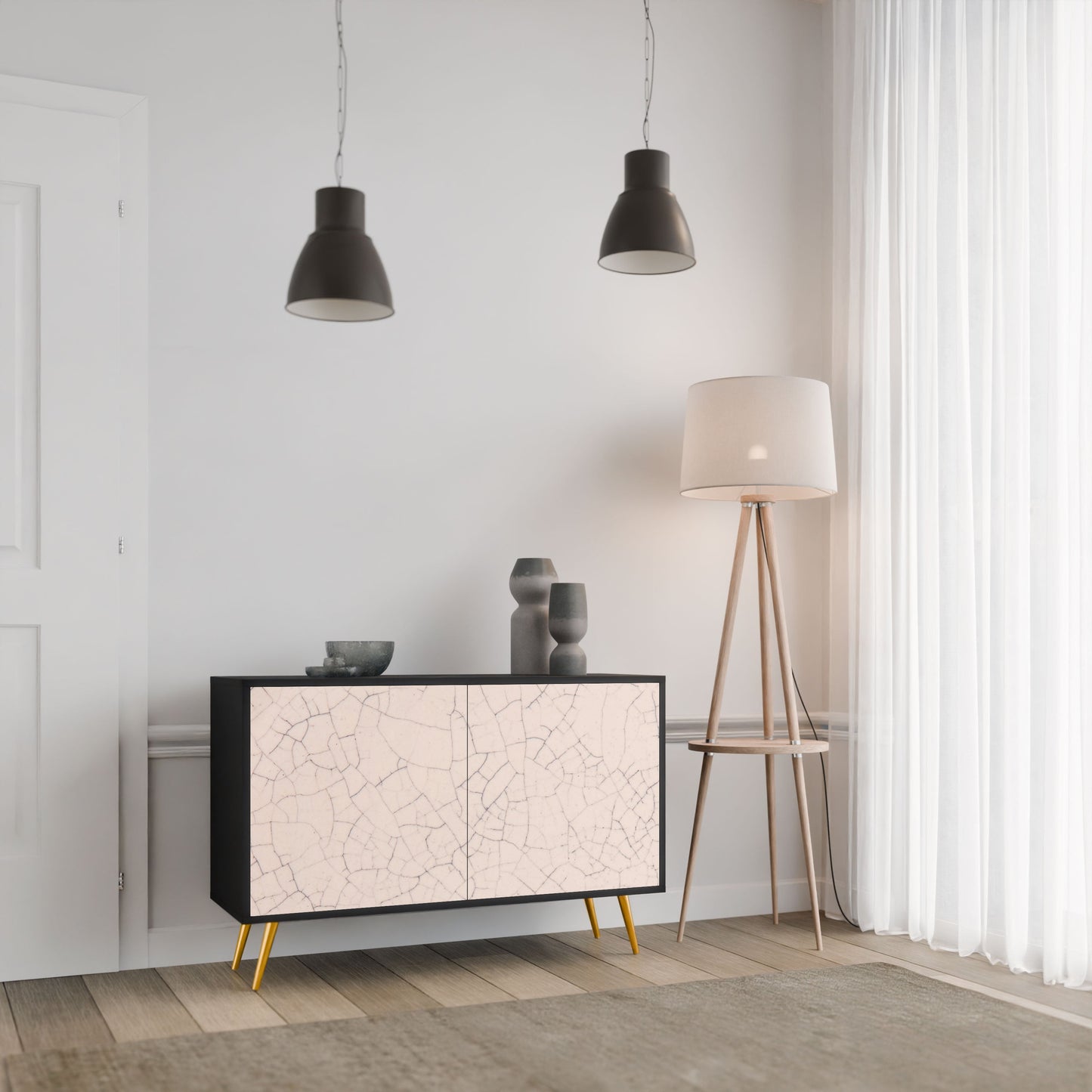 Credenza a 2 ante CERAMIC TEXTURE in finitura nera