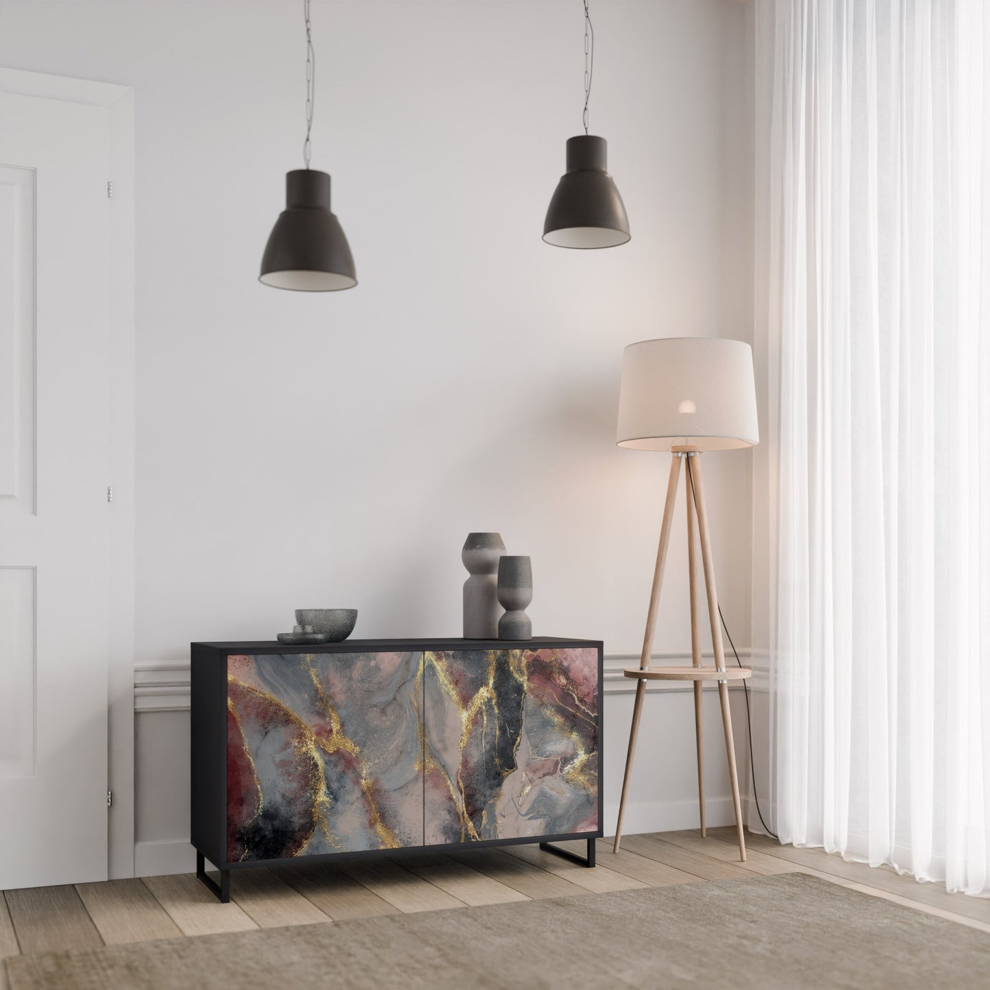Credenza a 2 ante GOLDEN TIDES in finitura nera