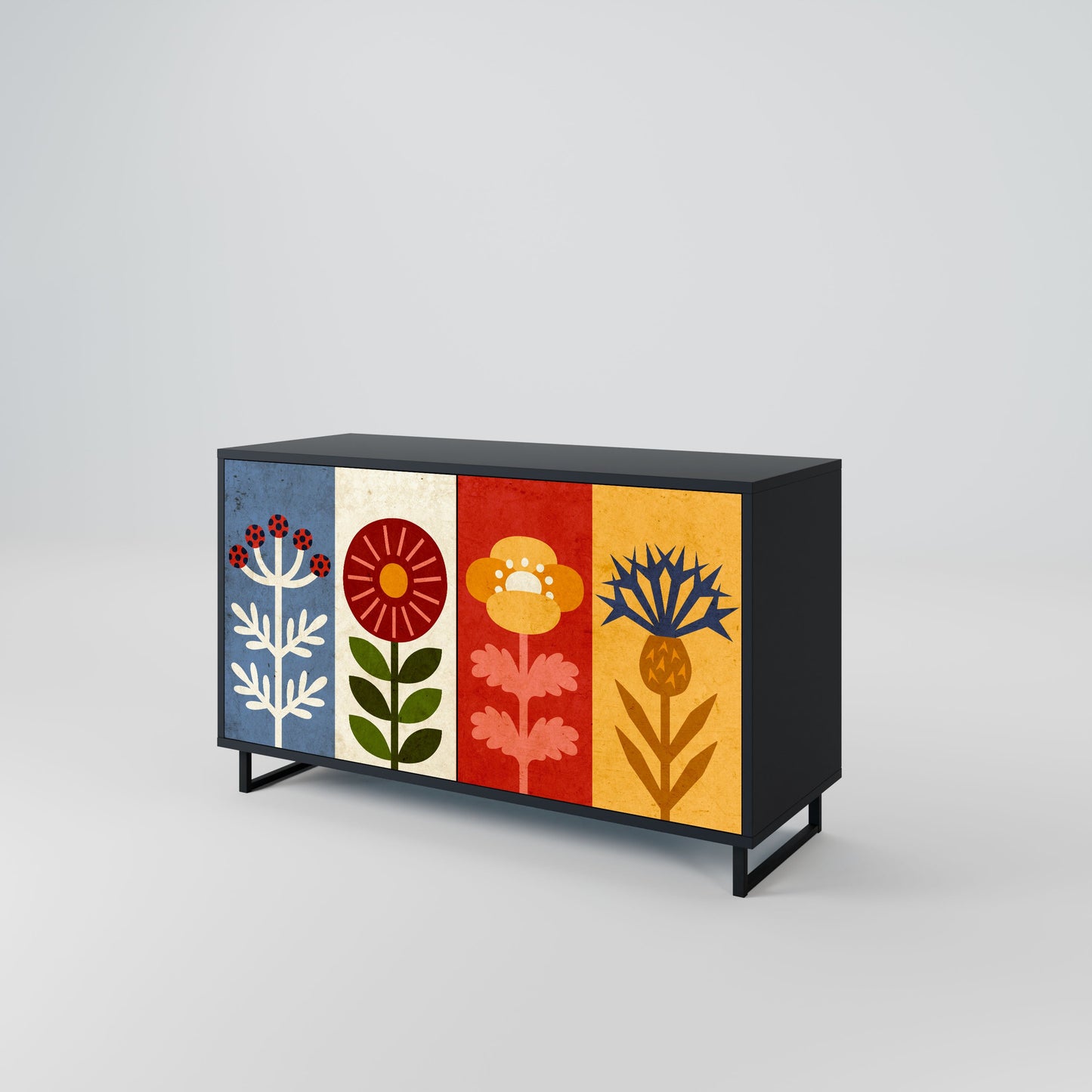 Credenza SCANDIC FLOWERET a 2 ante in finitura nera
