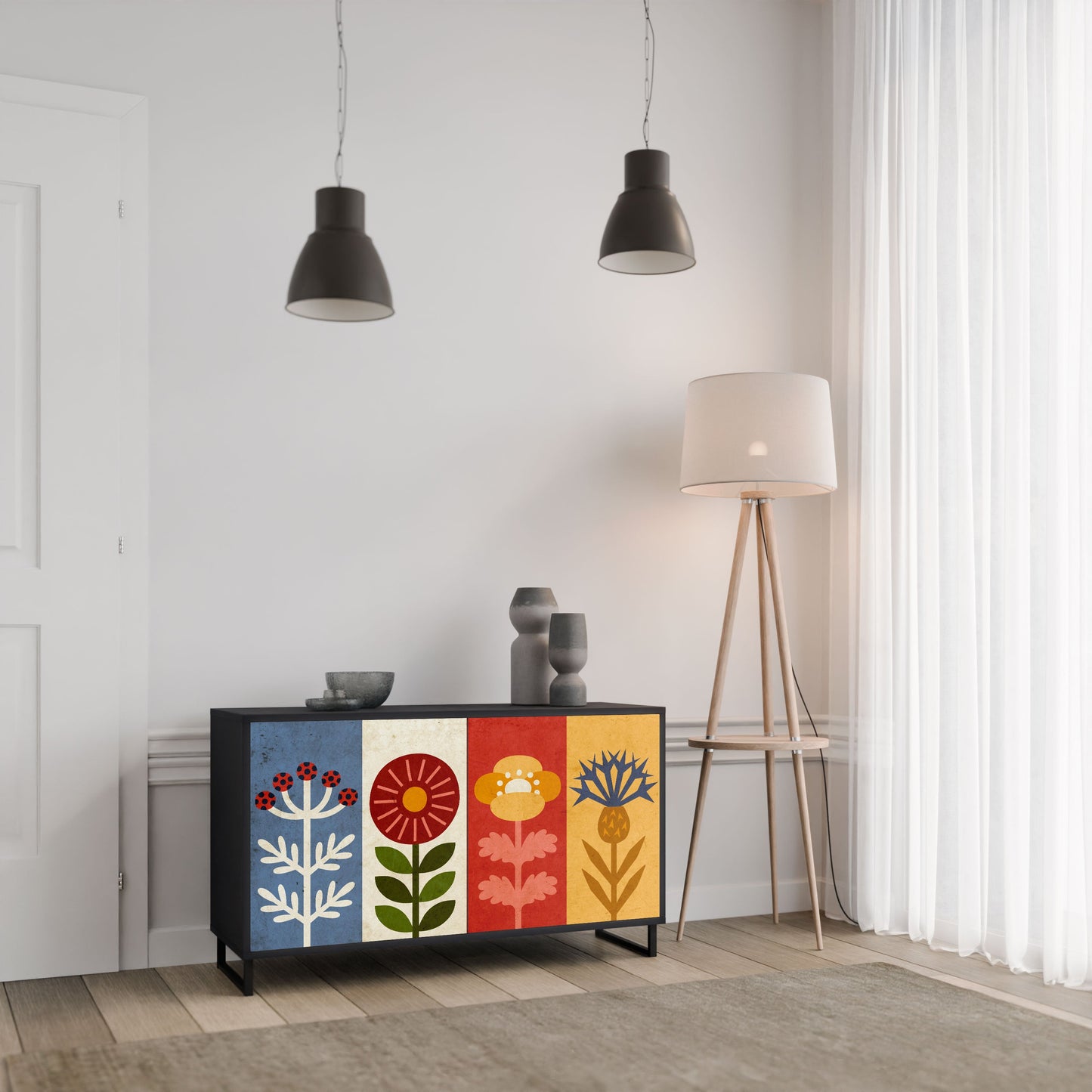 Credenza SCANDIC FLOWERET a 2 ante in finitura nera