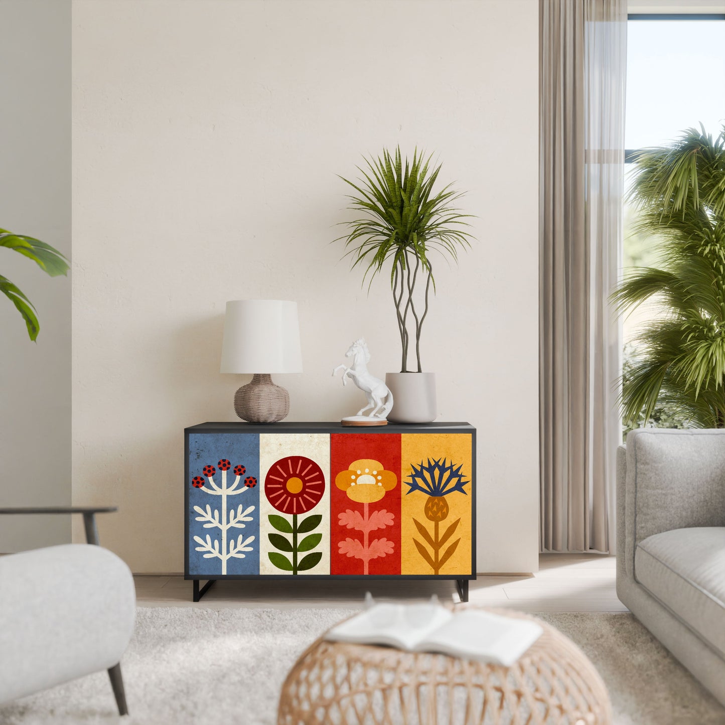 Credenza SCANDIC FLOWERET a 2 ante in finitura nera