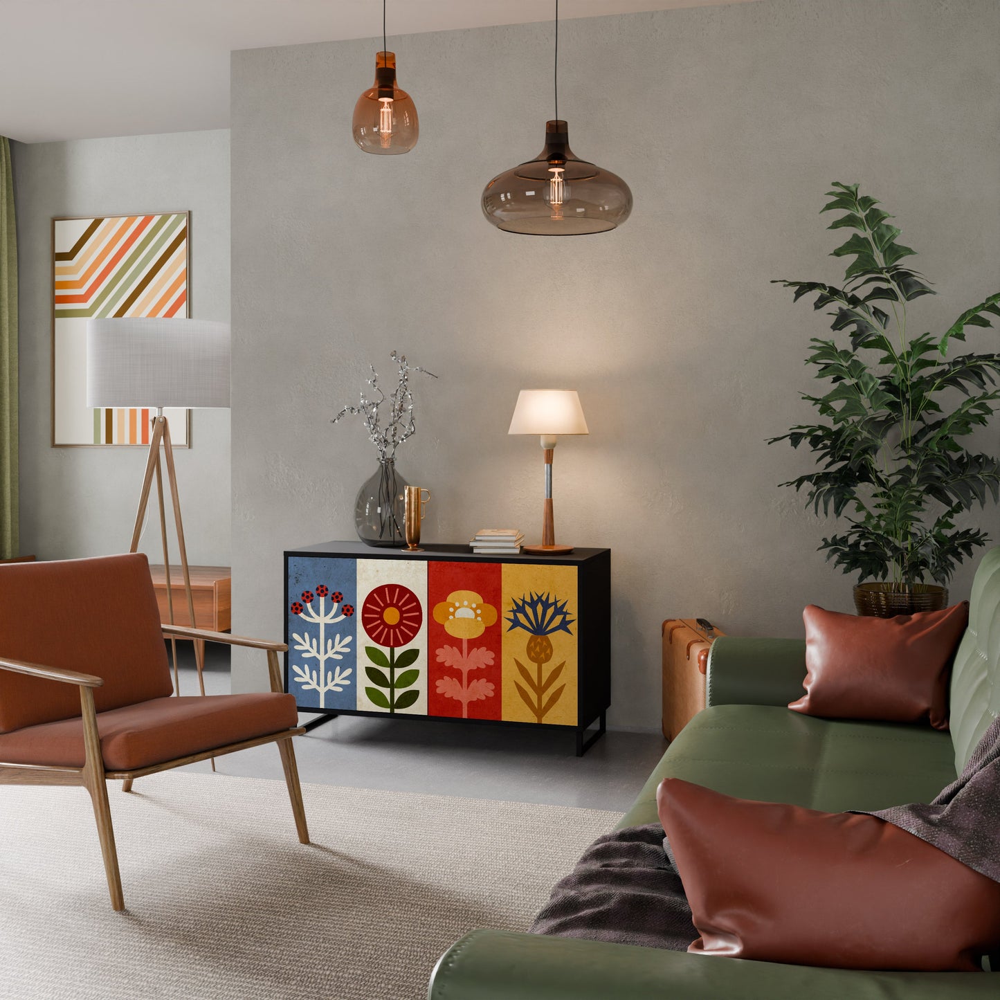Credenza SCANDIC FLOWERET a 2 ante in finitura nera