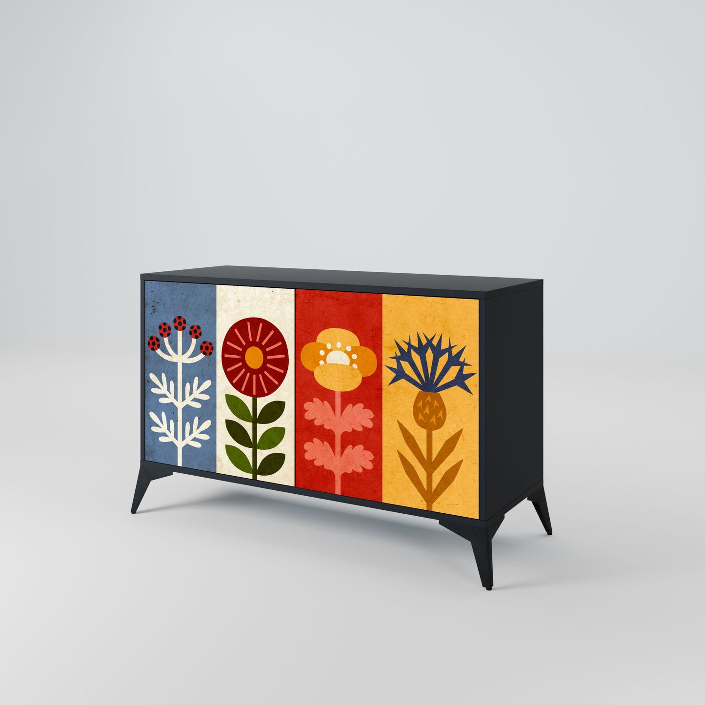 Credenza SCANDIC FLOWERET a 2 ante in finitura nera