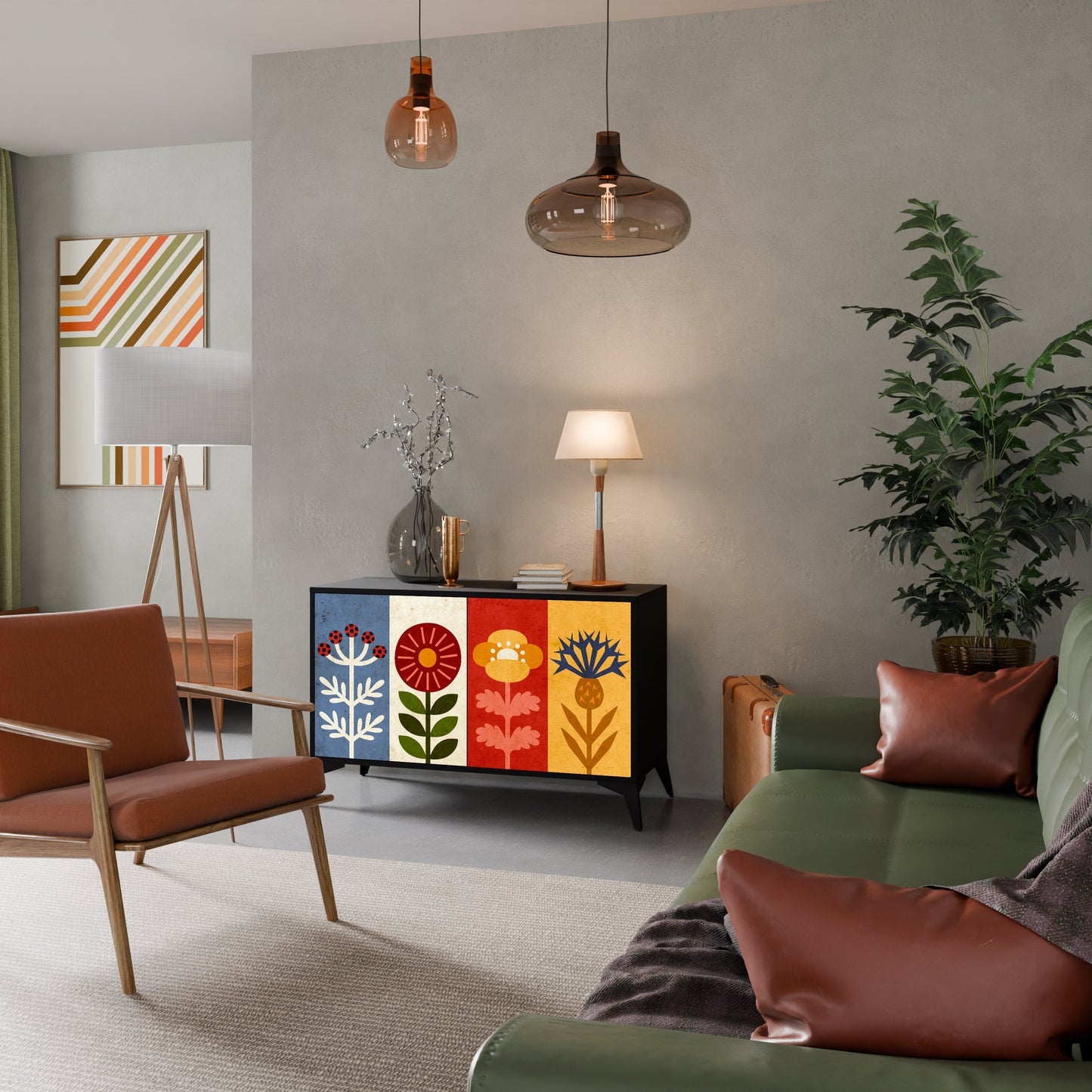 Credenza SCANDIC FLOWERET a 2 ante in finitura nera