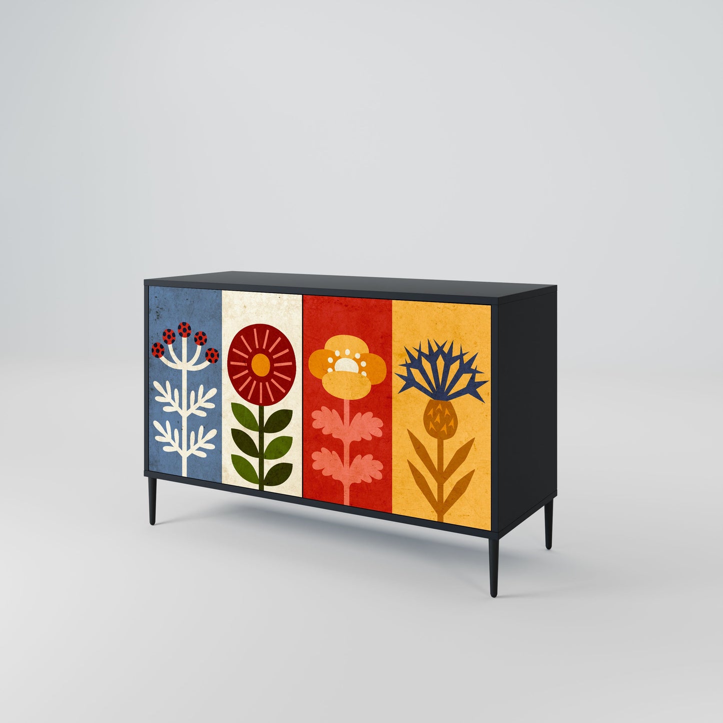 Credenza SCANDIC FLOWERET a 2 ante in finitura nera
