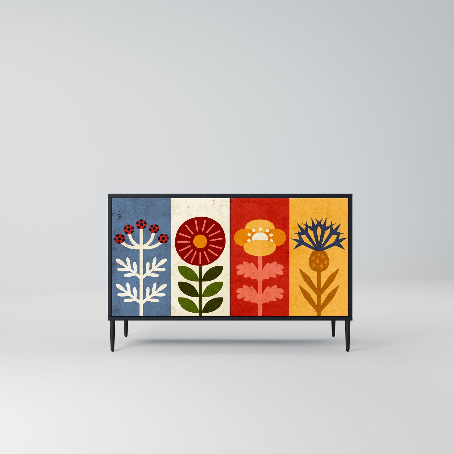 Credenza SCANDIC FLOWERET a 2 ante in finitura nera