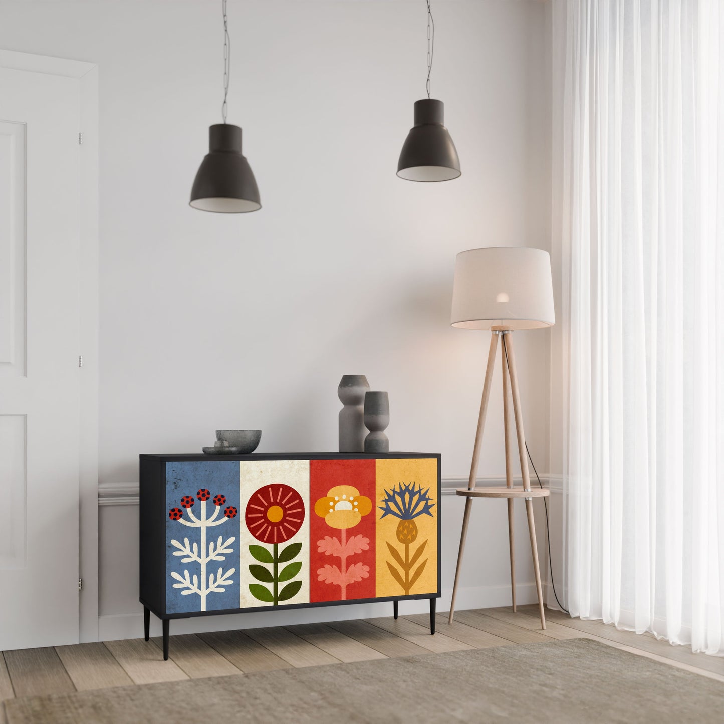 Credenza SCANDIC FLOWERET a 2 ante in finitura nera