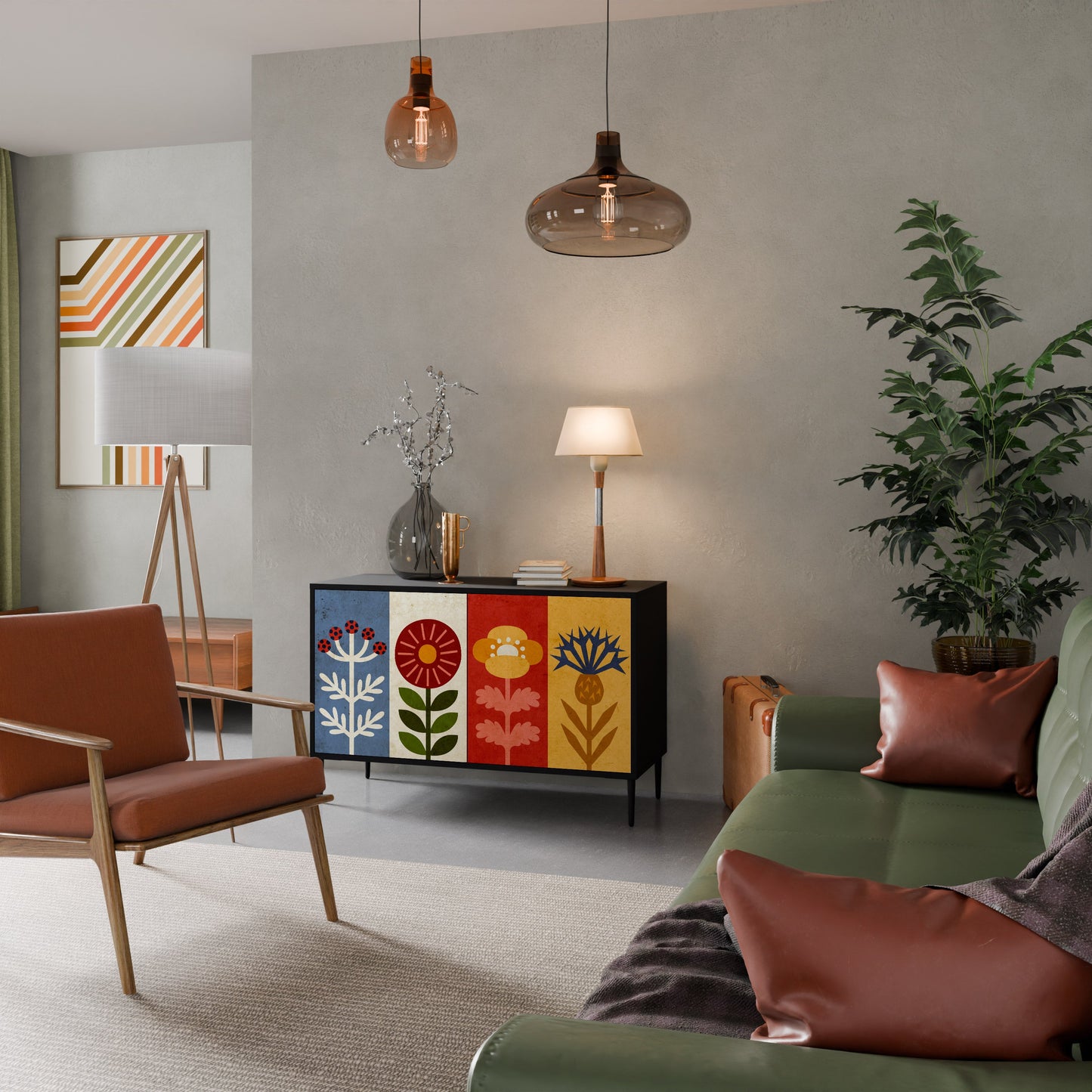 Credenza SCANDIC FLOWERET a 2 ante in finitura nera