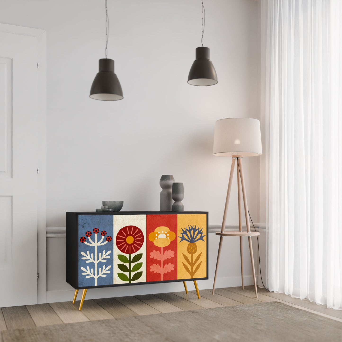Credenza SCANDIC FLOWERET a 2 ante in finitura nera