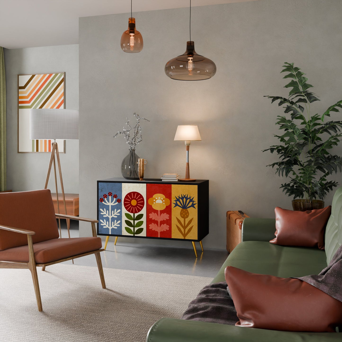 Credenza SCANDIC FLOWERET a 2 ante in finitura nera