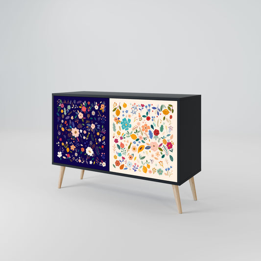 Credenza a 2 ante FLORAL COMBINATION in finitura nera