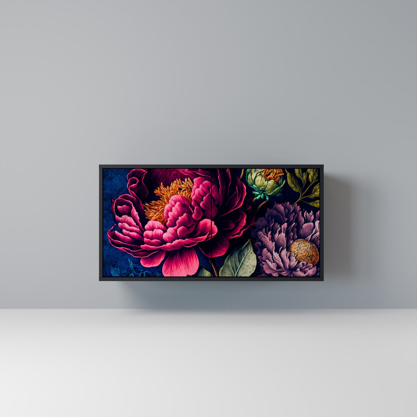BLOOMING ELEGANCE Madia a 2 Ante in Finitura Nera