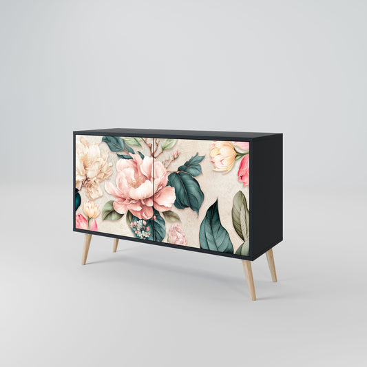 Credenza a 2 ante FLORAL GRACE in finitura nera