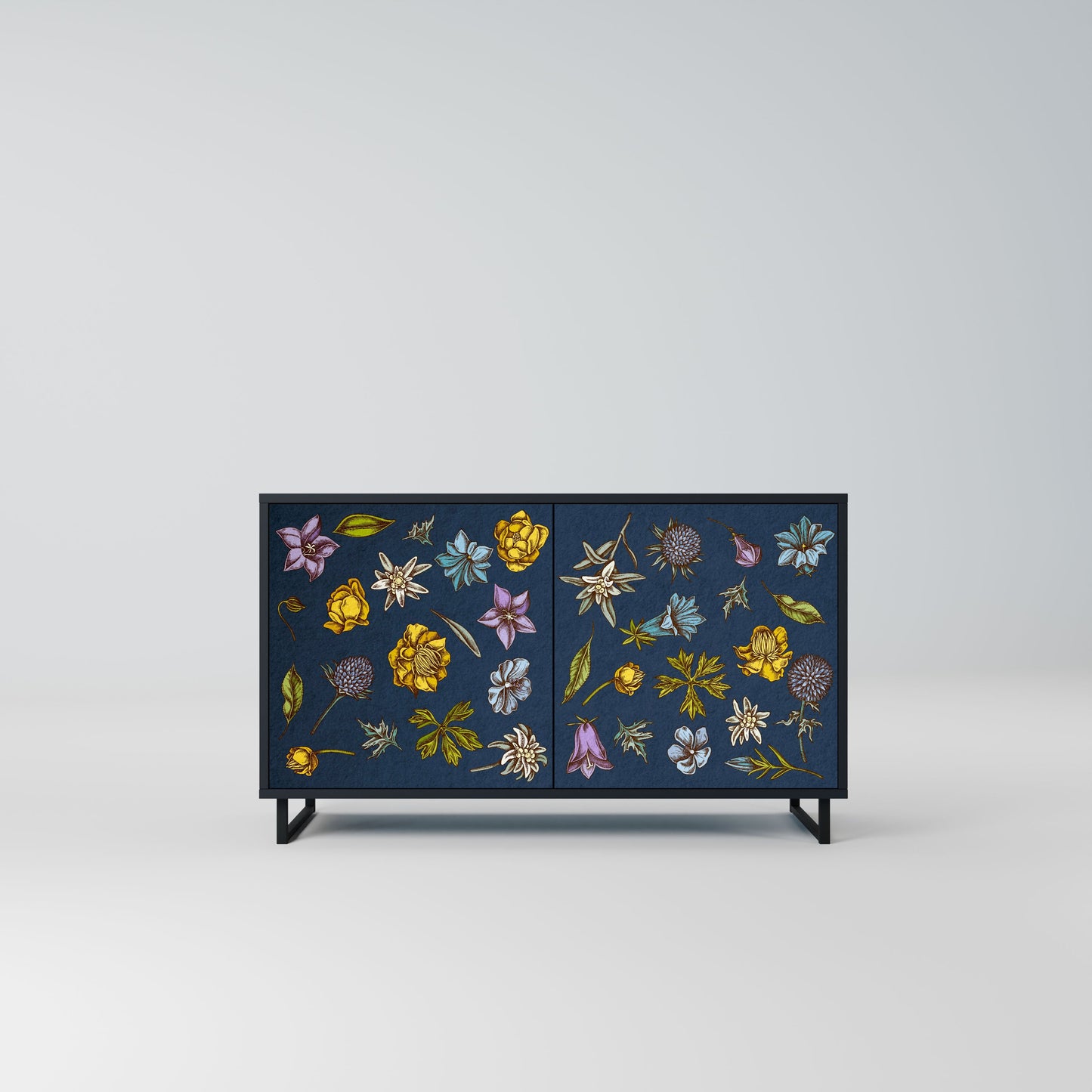 Credenza a 2 ante FLOWERS ON NAVY BLUE in finitura nera