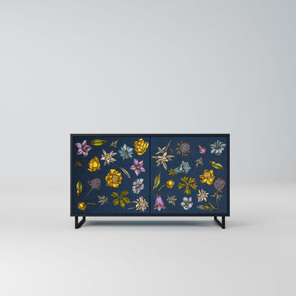 Credenza a 2 ante FLOWERS ON NAVY BLUE in finitura nera