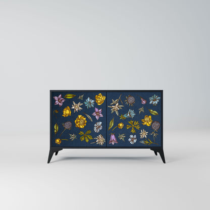 Credenza a 2 ante FLOWERS ON NAVY BLUE in finitura nera