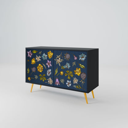Credenza a 2 ante FLOWERS ON NAVY BLUE in finitura nera