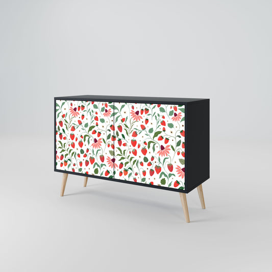 Credenza a 2 ante FLOWERS AND STRAWBERRIES in finitura nera