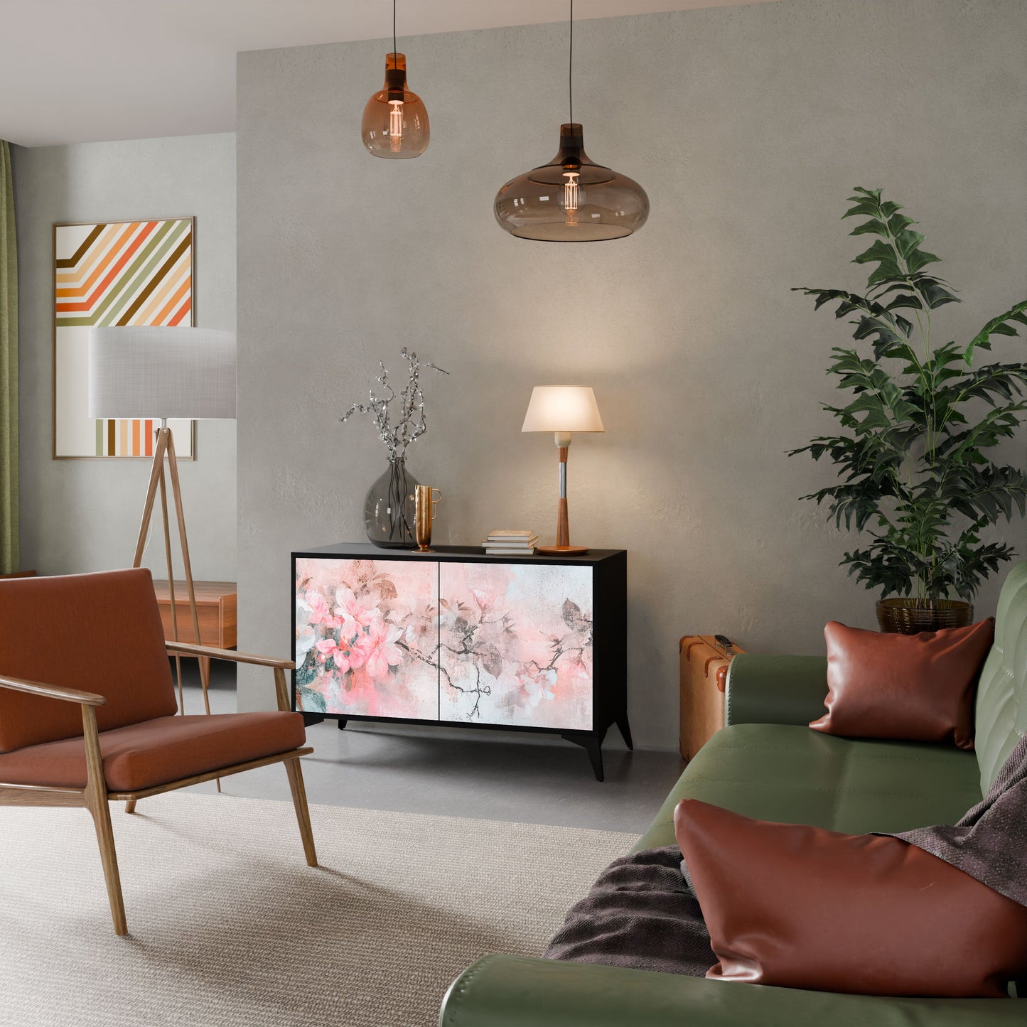 Credenza CHERRY BLOSSOM a 2 ante in finitura nera