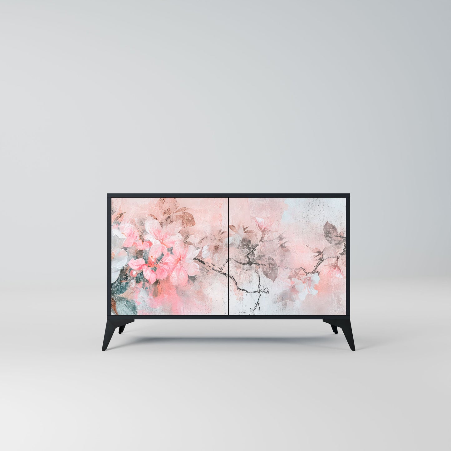 Credenza CHERRY BLOSSOM a 2 ante in finitura nera