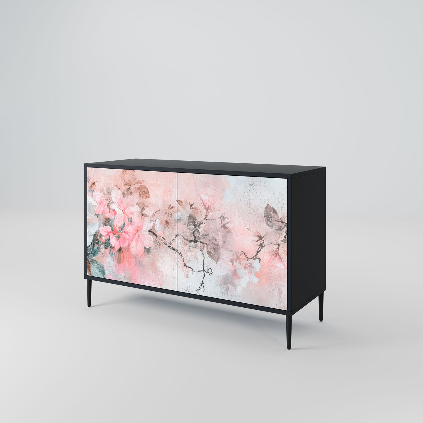 Credenza CHERRY BLOSSOM a 2 ante in finitura nera