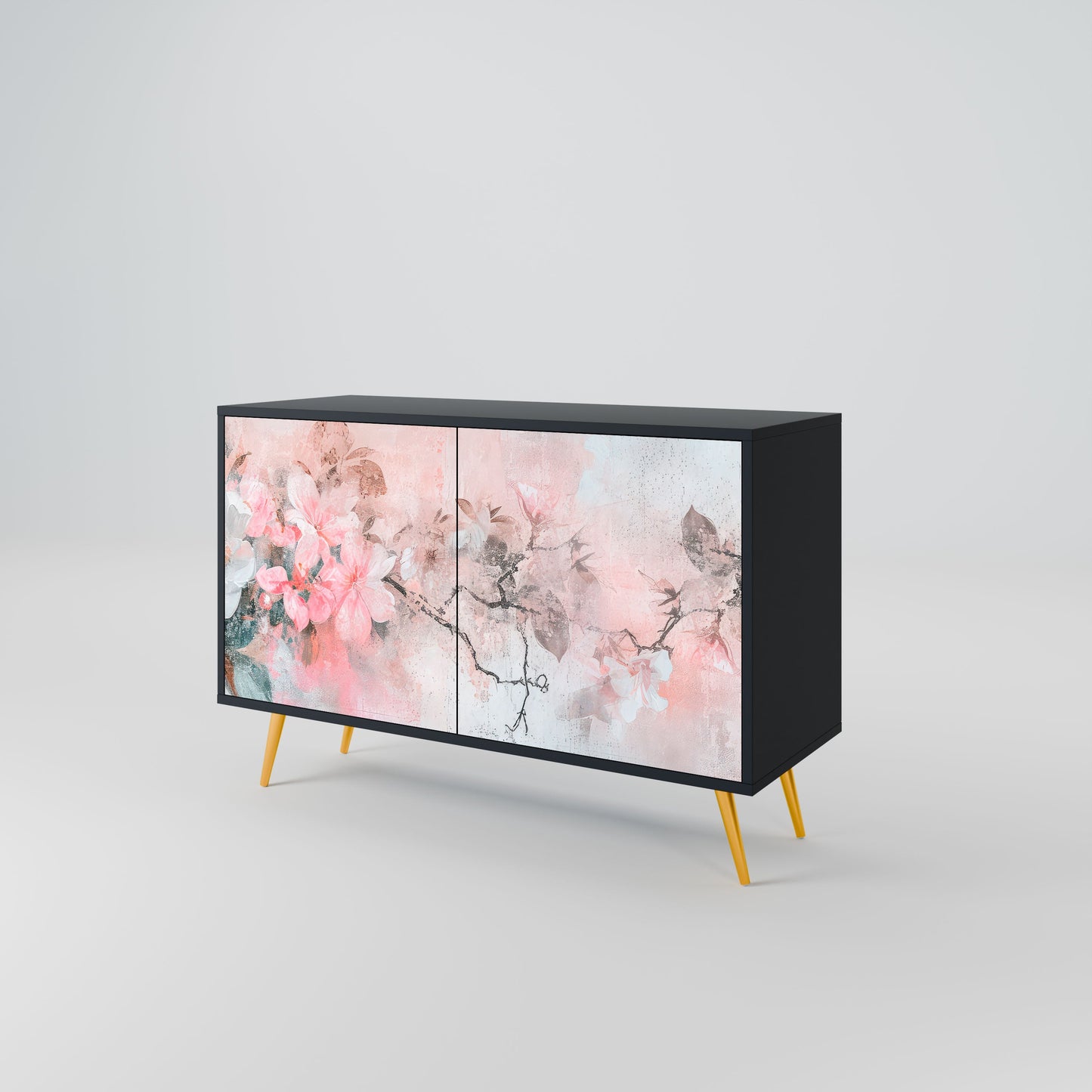 Credenza CHERRY BLOSSOM a 2 ante in finitura nera