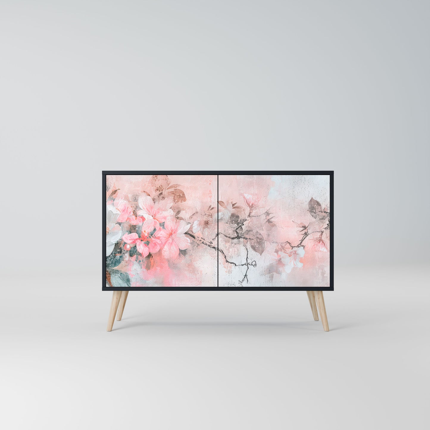 Credenza CHERRY BLOSSOM a 2 ante in finitura nera
